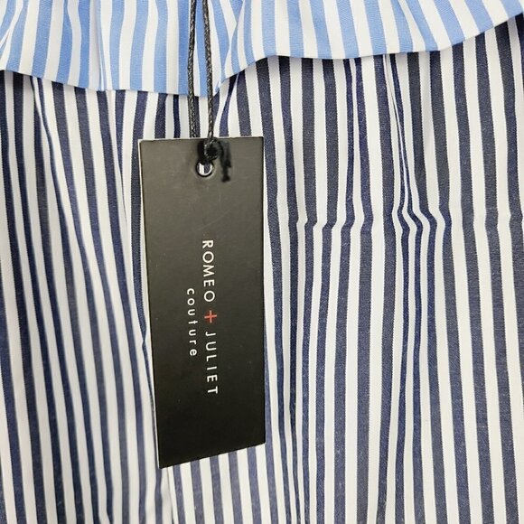 Romeo & Juliet Couture Blouse S Blue Striped Embroidered Sleeve Off Shou… - Picture 4 of 9